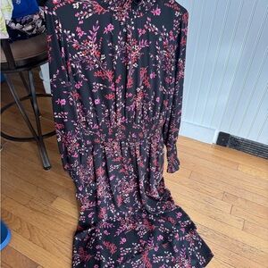 Nanette Lepore Black and Pink Floral Long Sleeve Dress
